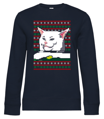 Ugly Cat Christmas - Sweat-shirt standard pour femme - Bleu marine - Devant
