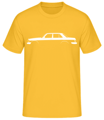 'Mercedes-Benz 280E W123' Silhouette - Männer Basic T-Shirt - Goldgelb - Vorne