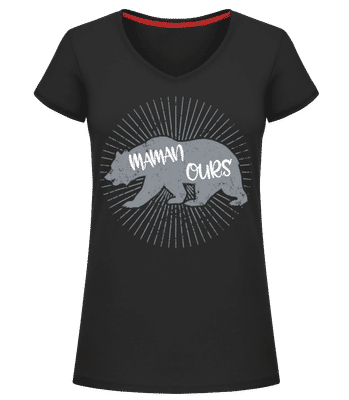 Maman Ours - T-shirt col en V Femme - Noir - Devant