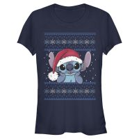 Disney - Lilo & Stitch - Stitch Holiday Wearing Santa Hat - Dámské Tričko - Namořnická modrá - Napřed