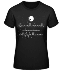 Mermaids Unicorn And Fly To The Moon - Dámske basic tričko - Čierna - Predné