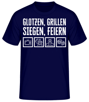 Glotzen Grillen Siegen Feiern - Männer Basic T-Shirt - Marine - Vorne