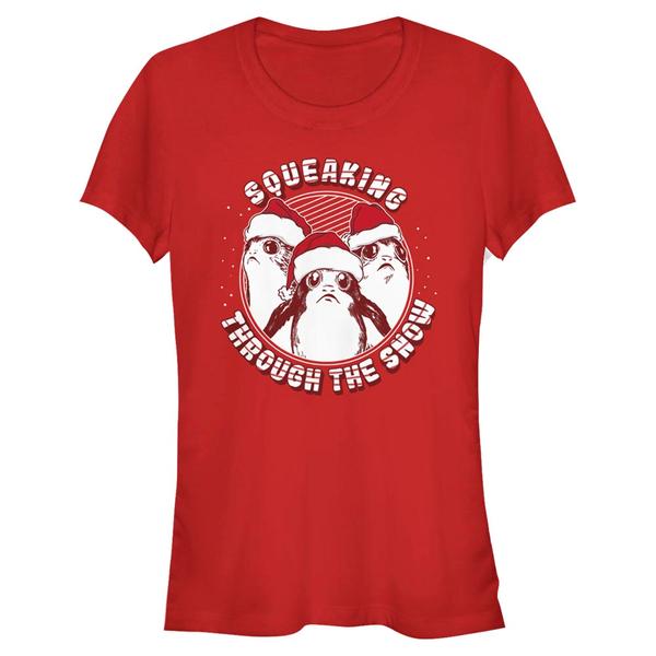 Aperçu: Star Wars - Le Réveil de la Force - Porg Squeaking Through the Snow - Christmas - Femme T-shirt - Rouge - Devant