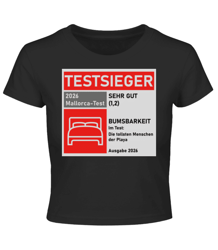 Vorschau: Testsieger Mallorca Bumsbarkeit - Crop T-Shirt - Schwarz - Vorne