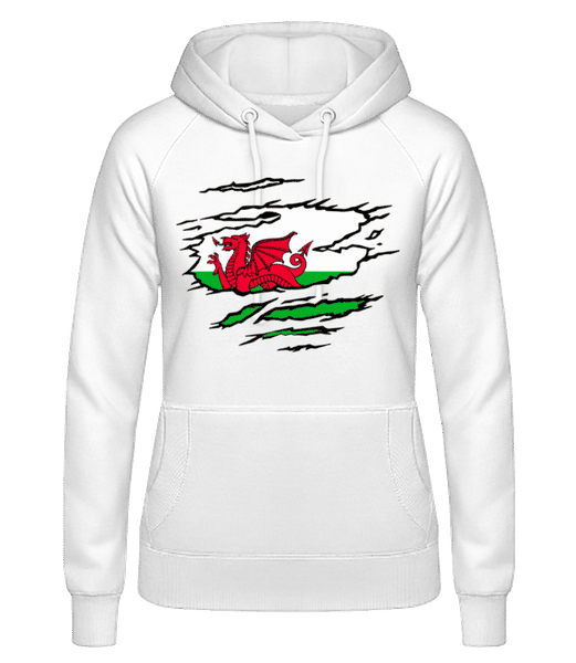 Aperçu:  Drapeau déchiré Pays de Galles - Sweat à capuche Femme - Blanc - Devant