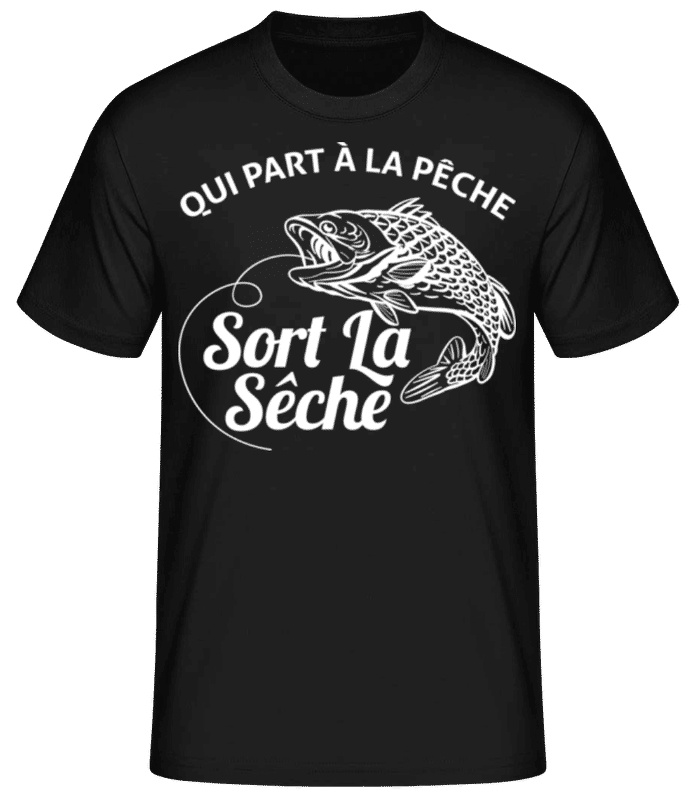 Aperçu: Qui Part À La Pêche - T-shirt standard Homme - Noir - Devant