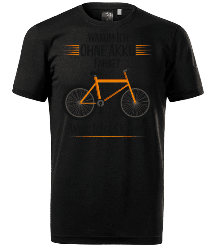 Vorschau: Warum Ich Ohne Akku Fahre - Merino Männer T-Shirt - Schwarz - Vorne