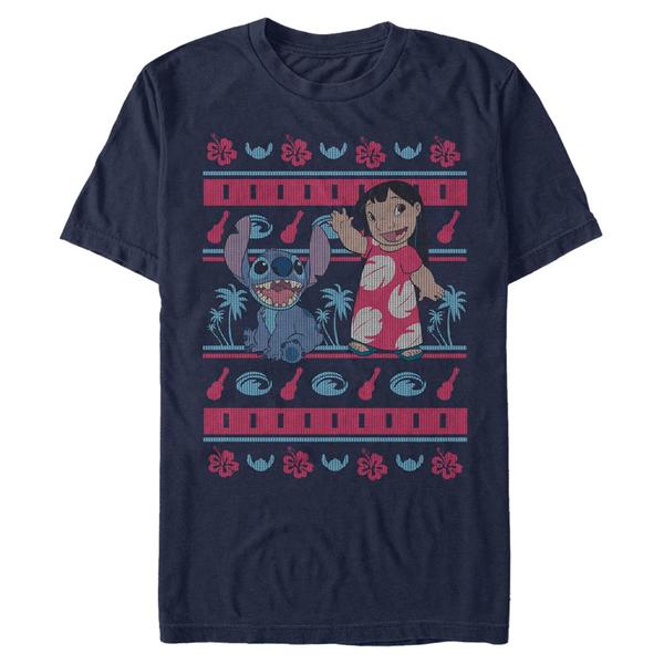 Vorschau: Disney - Lilo & Stitch - Lilo & Stitch Lilo Hawaiian Pattern - Weihnachten - Männer T-Shirt - Marine - Vorne