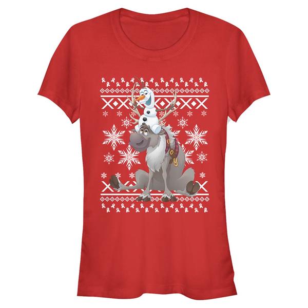Aperçu: Disney - La Reine des neiges - Olaf & Sven Sven and Olaf Friends - Christmas - Femme T-shirt - Rouge - Devant