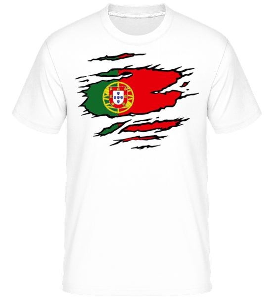 Aperçu:  Drapeau déchiré Portugal -  T-Shirt Shirtinator homme - Blanc - Devant