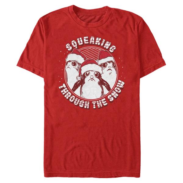 Vorschau: Star Wars - Das Erwachen der Macht - Porg Squeaking Through the Snow - Weihnachten - Männer T-Shirt - Rot - Vorne