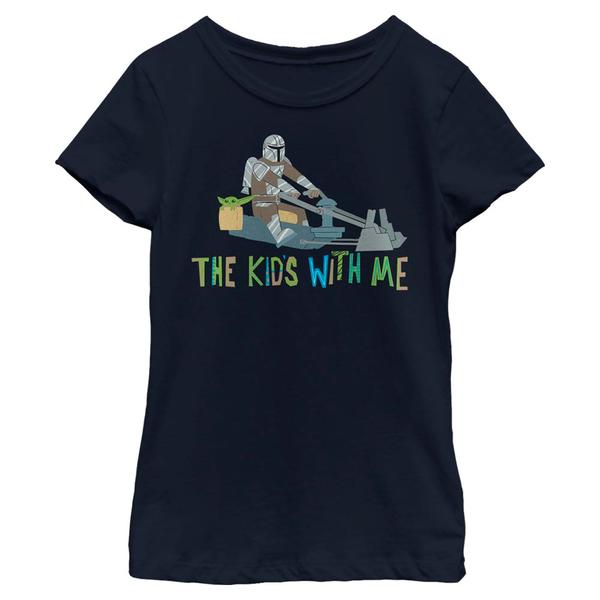 Aperçu: Star Wars - The Mandalorian - Mandalorian & the Child The Kid's With Me - Enfant T-shirt - Bleu marine - Devant