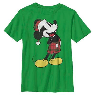 Disney - Mickey Mouse - Mickey Mouse Plaid Mickey - Kids T-Shirt - Kelly green - Front