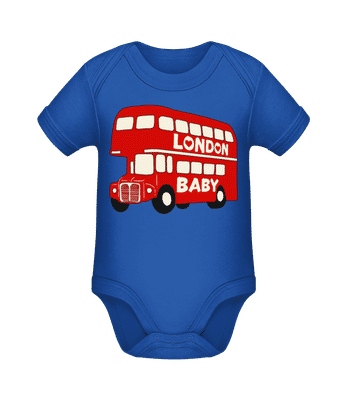 London City Transport Red Bus Baby - Baby Bio Strampler - Royalblau - Vorne