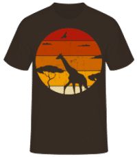 Retro žirafa Při Západu Slunce - Pánske basic tričko - Hnedá - Predné
