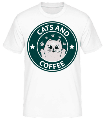 Cats And Coffee - Männer Basic T-Shirt - Weiß - Vorne