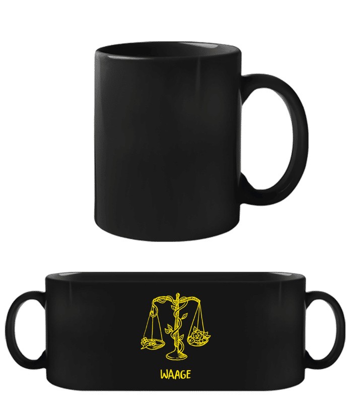 Vorschau: Kritzel Stil Sternzeichen Waage - Schwarze Tasse - Schwarz - Vorne