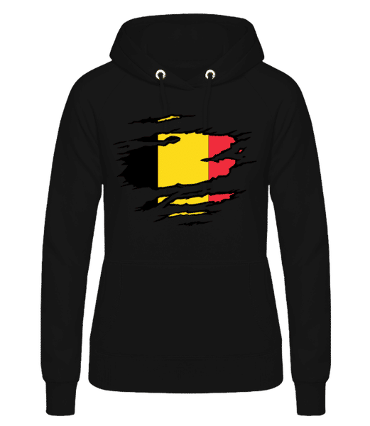 Vorschau: Ripped Flag Belgium - Frauen Hoodie - Schwarz - Vorne
