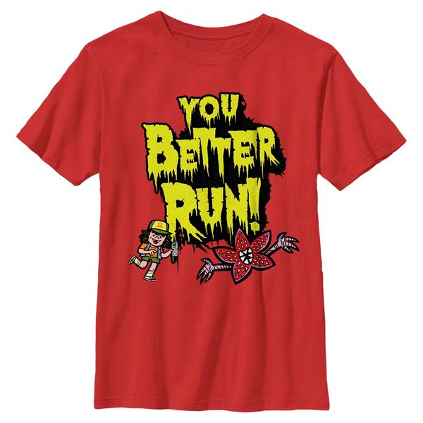 Vorschau: Netflix - Stranger Things - Dustin Better Run - Halloween - Kinder T-Shirt - Rot - Vorne