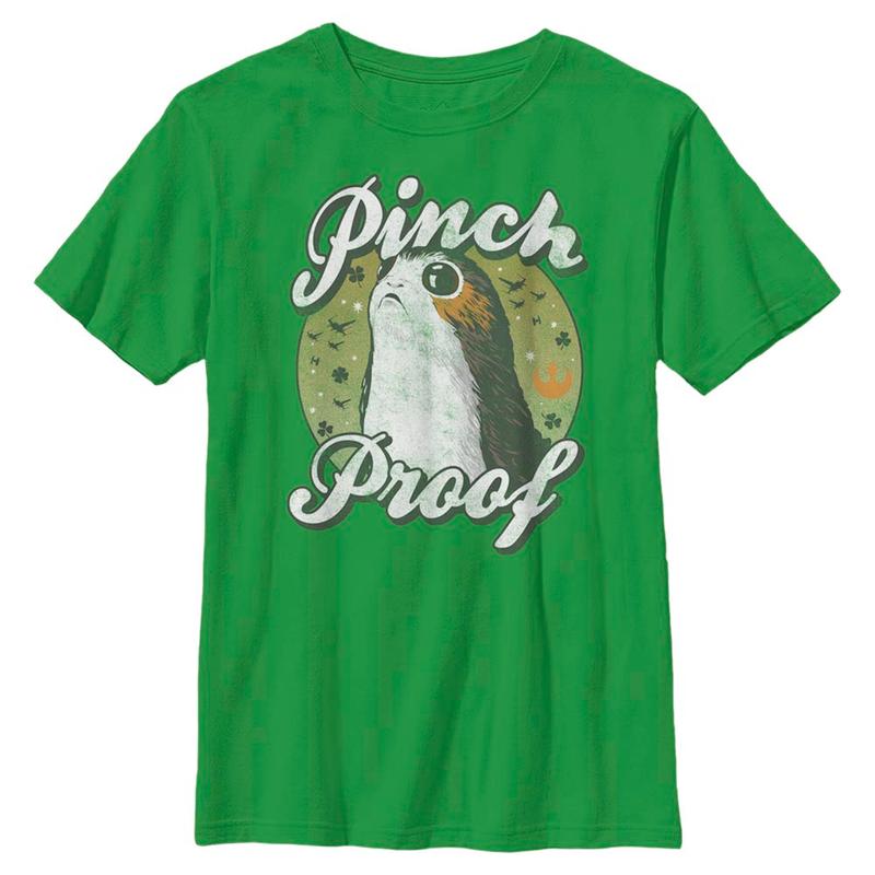 Vista previa: Star Wars - Los últimos jedi - Porg Pinch Proof - Día de San Patricio - Niños Camiseta - Verde irlandés - delante