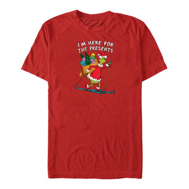 Vorschau: The Grinch - Hier für die Geschenke Grafik - Weihnachten - Unisex T-Shirt - Rot - Vorne