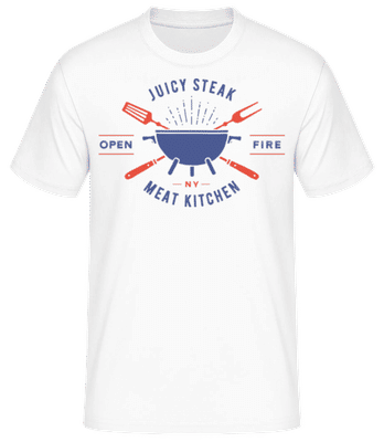 šťavnatý steak - Pánske basic tričko - Biela - Predné