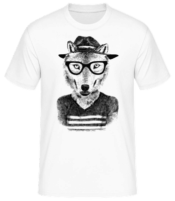 Hipster Fuchs Schwarz - Männer Basic T-Shirt - Weiß - Vorne