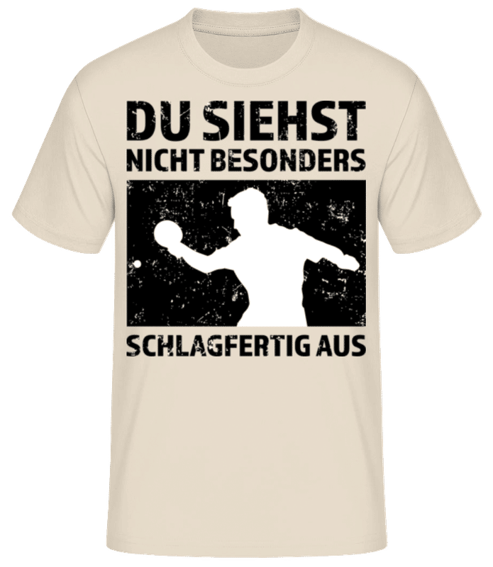 Vorschau: Tischtennis Schlagfertig - Männer Basic T-Shirt - Creme - Vorne