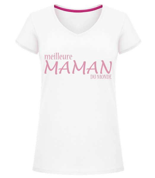 Aperçu: Meilleure Maman Du Monde - T-shirt col en V Femme - Blanc - Devant