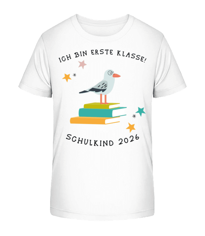Vorschau: Schulkind 2025 Vogel - Kinder Bio T-Shirt Stanley Stella 2.0 - Weiß - Vorne