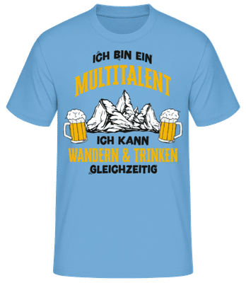 Multitalent Wandern Und Trinken - Männer Basic T-Shirt - Hellblau - Vorne