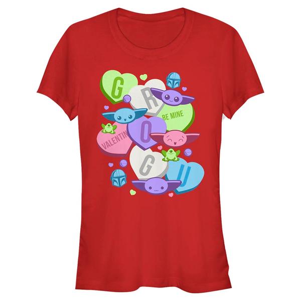 Vorschau: Star Wars - The Mandalorian - Mandalorian & the Child Grogu Hearts - Valentinstag - Frauen T-Shirt - Rot - Vorne