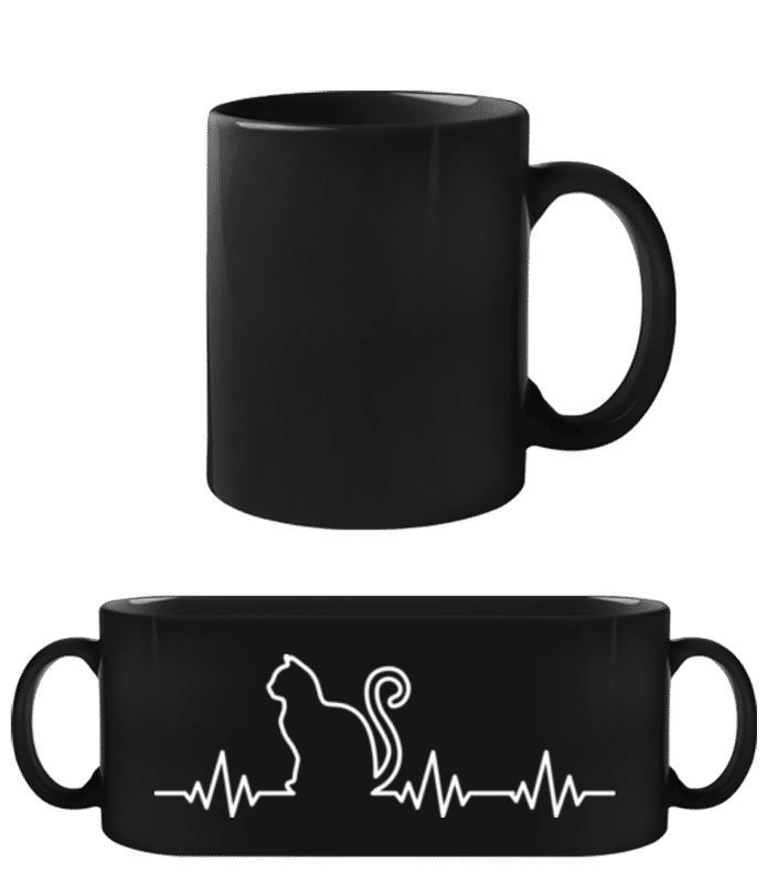 Vorschau: Herzschlag Katze - Schwarze Tasse - Schwarz - Vorne