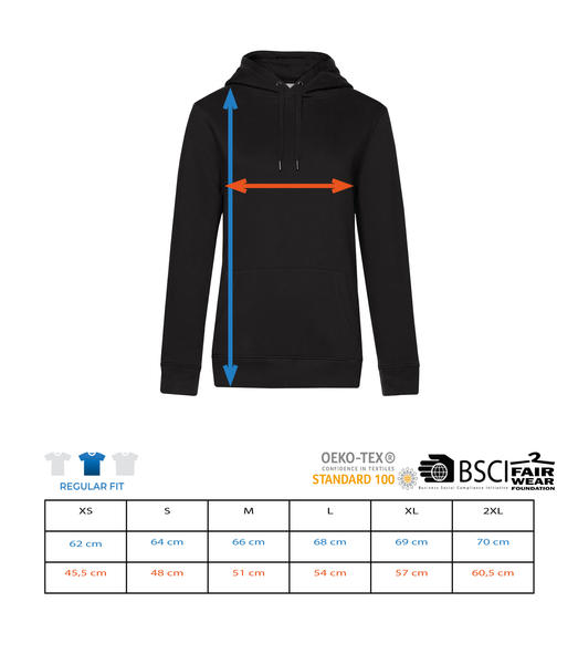 Aperçu: Sweat à capuche standard pour femme - Tableau des tailles