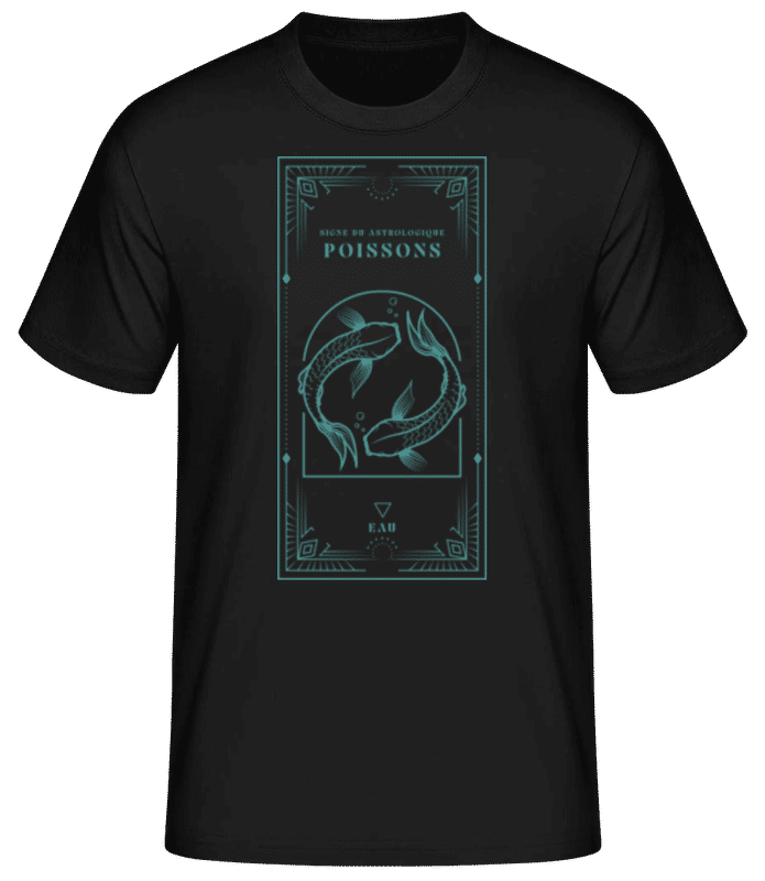 Aperçu: Art Déco Signe Astrologique Poissons - T-shirt standard Homme - Noir - Devant
