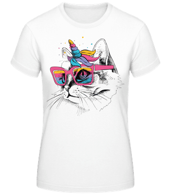 Einhorn Party Katze - Frauen Basic T-Shirt - Weiß - Vorne