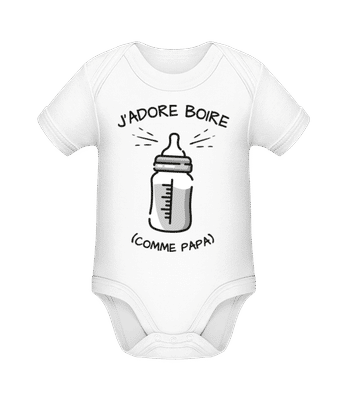 J’adore Boire Comme Papa - Body manches courtes bio - Blanc - Devant
