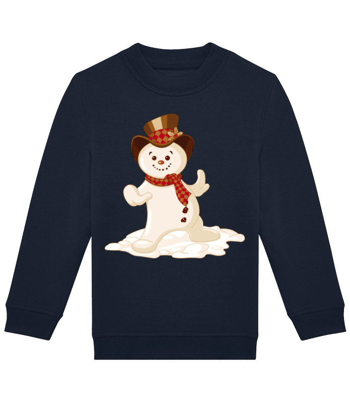 Vorschau: Schneemann mit Hut Schwarz - Kinder Standard Pullover - Marine - Vorne