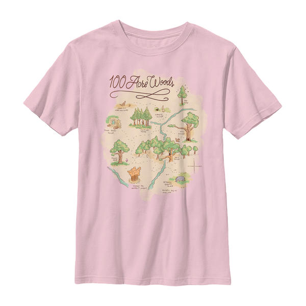 Aperçu: Disney - Winnie l'ourson - 100 Acre Woods 100 Acre Map - Enfant T-shirt - Rose - Devant
