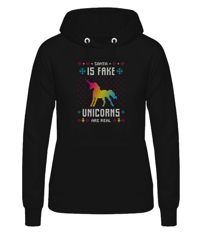Aperçu: Santa Is Fake Unicorns Are Real - Sweat à capuche basique pour femme - Noir - Devant