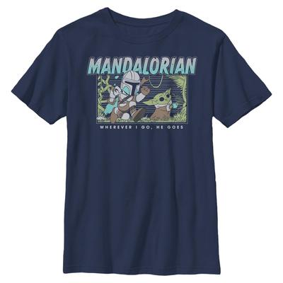 Star Wars - The Mandalorian - Mando & Child Macaroon Chase - Enfant T-shirt - Bleu marine - Devant