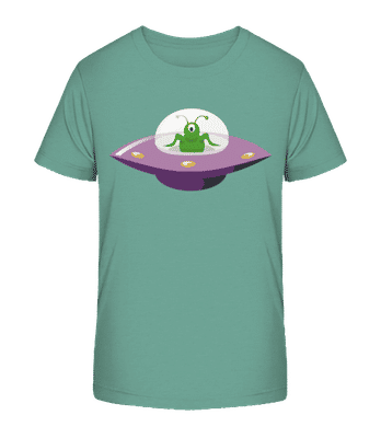 Alien In UFO - Kid's Organic T-Shirt Stanley Stella 2.0 - Teal - Front