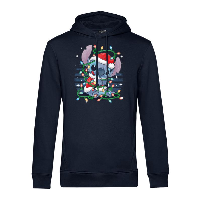 Náhľad: Disney - Lilo & Stitch - Stitch Xmas Lights - Vianoce - Pánske Mikiny s kapucňou - Namornícka modrá - Predné