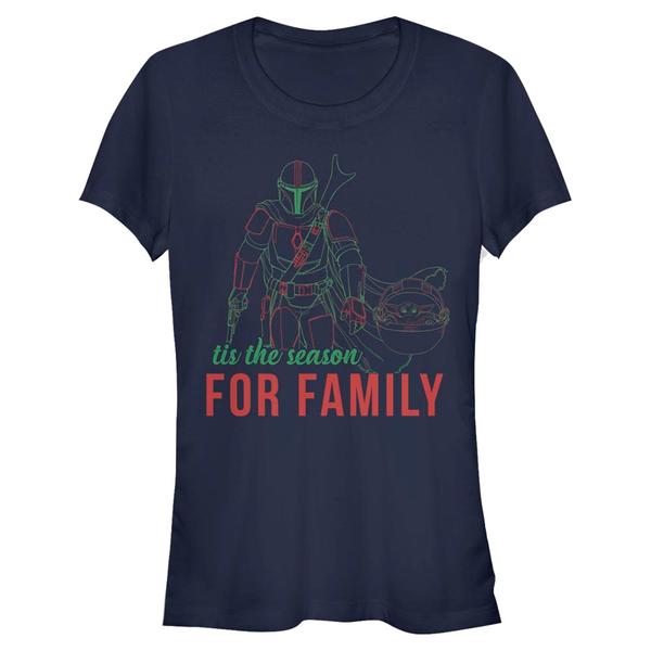 Aperçu: Star Wars - The Mandalorian - Mandalorian & the Child Family Time - Christmas - Femme T-shirt - Bleu marine - Devant