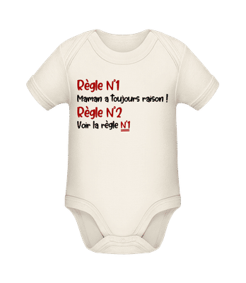 Règle N°1 Maman A Toujours Raison ! - Body manches courtes bio - Crème - Devant