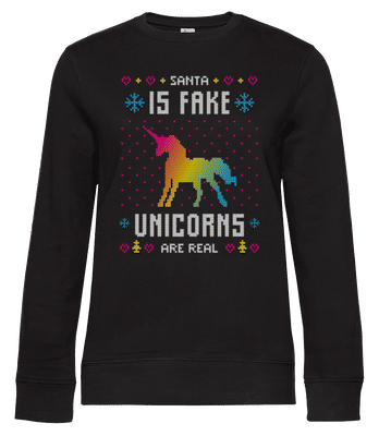 Santa Is Fake Unicorns Are Real - Frauen Standard Pullover - Schwarz - Vorne