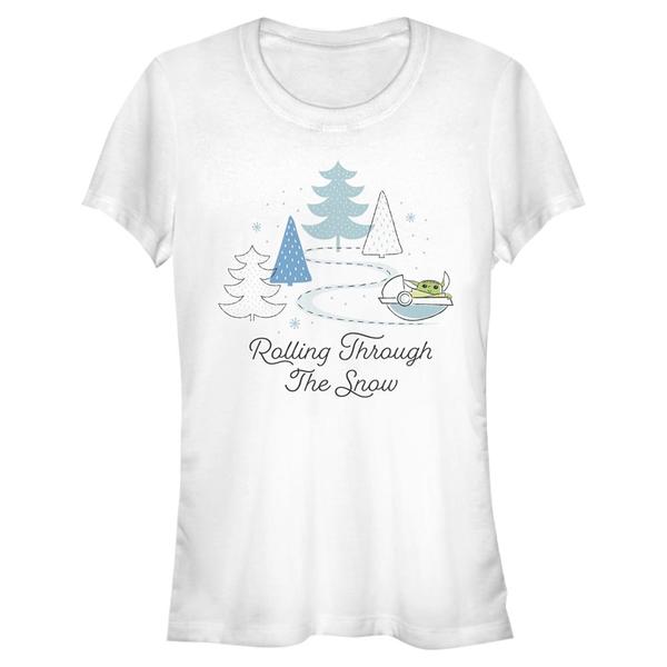 Vorschau: Star Wars - The Mandalorian - Grogu Rolling Through the Snow - Weihnachten - Frauen T-Shirt - Weiß - Vorne