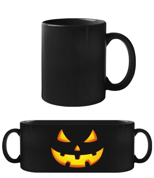 Aperçu: Citrouille Face Mal - Tasse Noire - Noir - Devant