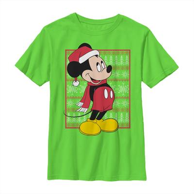 Disney Classics - Mickey Mouse - Mickey Mouse Mickey Ugly Sweater - Christmas - Kids T-Shirt - Lime - Front