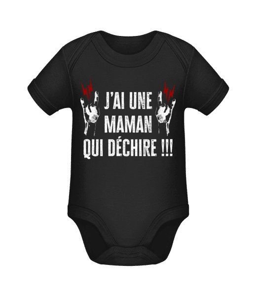 Aperçu: J’ai Une Maman Qui Déchire - Body manches courtes bio - Noir - Devant